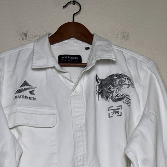 Avirex White Men XL Button Up Short Sleeve Shirt Military Tailored Indie Tiger - Picture 3 of 13